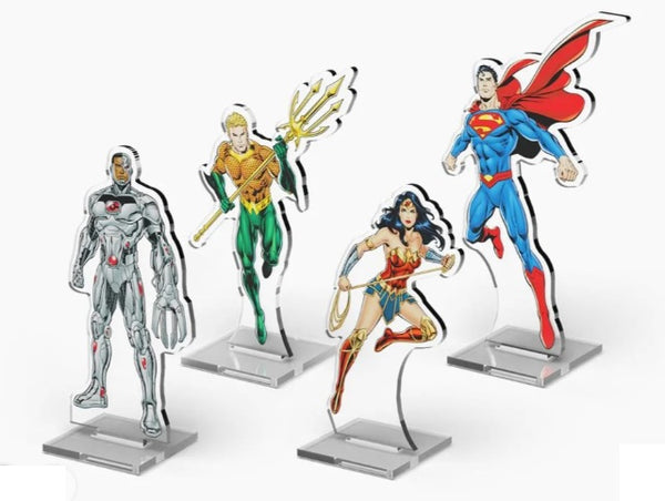 DC Comics - DC Deck-Building Game - 2DZ Acrylic Standees - Pack 2 - Superman/Wonder Woman/Aqua Man/Cyborg