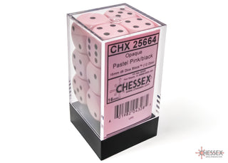Dice - Chessex - D6 Set (12 ct.) - 16mm - Opaque - Pastel Pink/Black