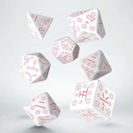 Dice - Q-Workshop - Polyhedral Set (7 ct.) - 16mm - Japanese Dice Set - Cherry Blossoms Petals