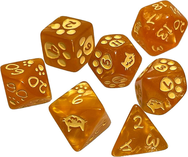 Dice - Steve Jackson Games - Polyhedral Set (7 ct.) - 16mm - Kitten - Orange