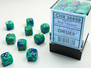 Dice - Chessex - D6 Set (36 ct.) - 12mm - Gemini - Blue/Teal/Gold