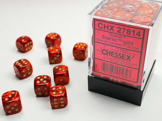Dice - Chessex - D6 Set (36 ct.) - 12mm - Scarab - Scarlet/Gold