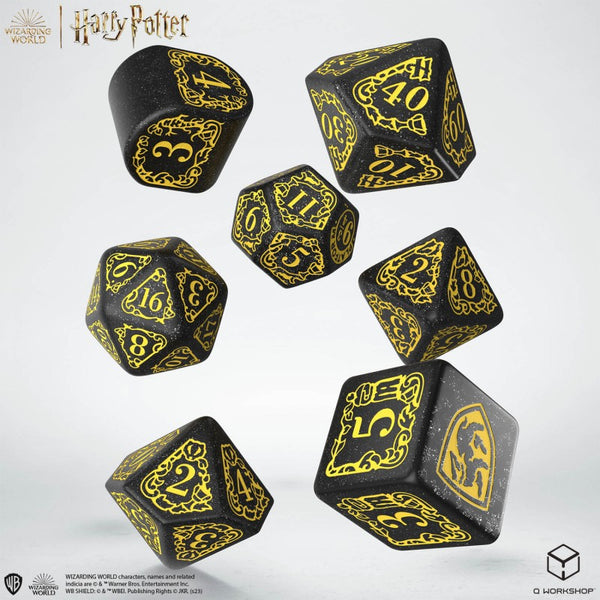 Dice - Q-Workshop - Polyhedral Set (7 ct.) - 16mm - Harry Potter - Hufflepuff Modern Dice Set - Black