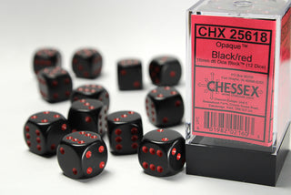 Dice - Chessex - D6 Set (12 ct.) - 16mm - Opaque - Black/Red