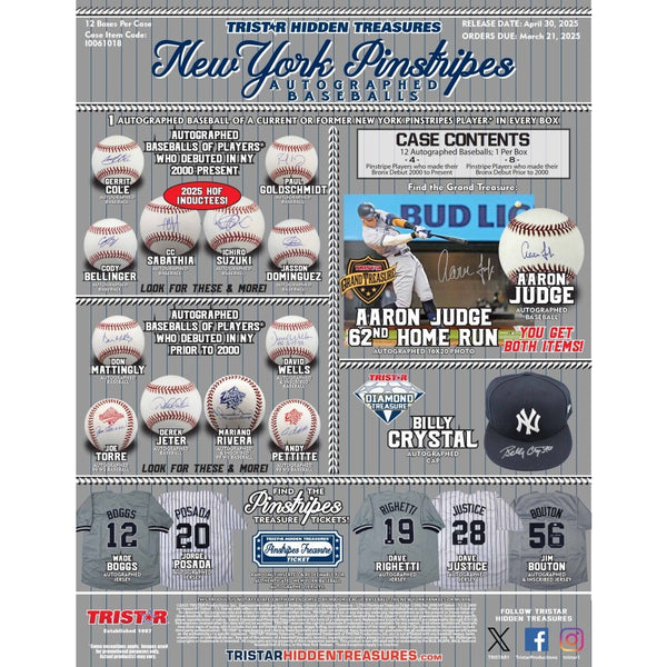 2025 Tristar Hidden Treasures New York Pinstripes Autographed Baseball Box