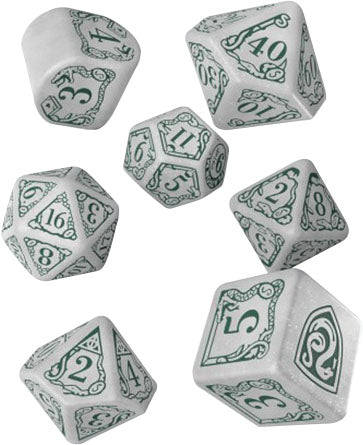 Dice - Q-Workshop - Polyhedral Set (7 ct.) - 16mm - Harry Potter - Slytherin Modern Dice Set - White
