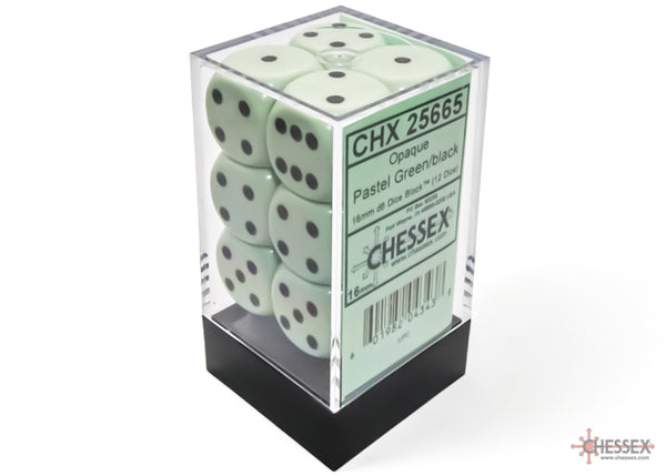 Dice - Chessex - D6 Set (12 ct.) - 16mm - Opaque - Pastel Green/Black
