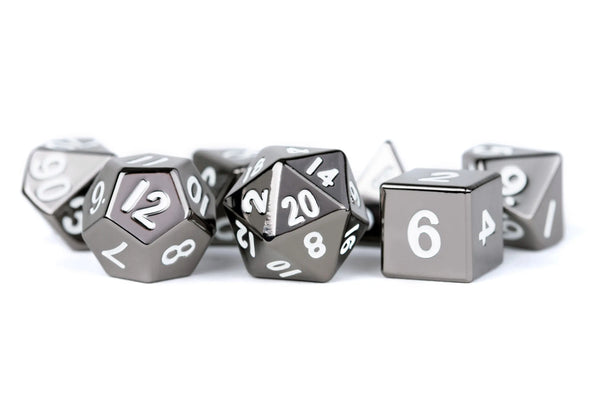 Dice - Metallic Dice Games - Polyhedral Set (7 ct.) - 16mm - Metal Sterling Gray/White