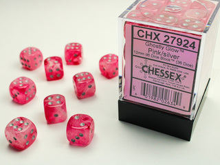 Dice - Chessex - D6 Set (36 ct.) - 12mm - Ghostly Glow - Pink/Silver