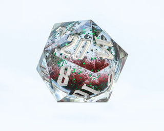 Dice - Sirius - 20-Sided (1 ct.) - 54mm - Snow Globe - Red/Green Glitter, Silver Snowflakes