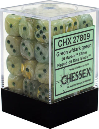 Dice - Chessex - D6 Set (36 ct.) - 12mm - Marble - Green/Dark Green