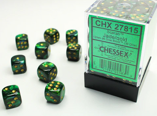 Dice - Chessex - D6 Set (36 ct.) - 12mm - Scarab - Jade/Gold/Black