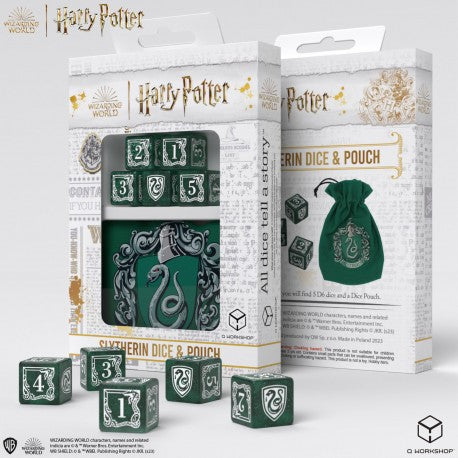Dice & Dice Bag - Q-Workshop - D6 (5 ct.) - 16mm - Harry Potter - Slytherin Dice & Pouch