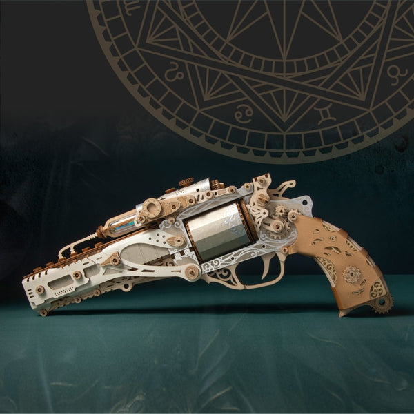 Steampunk Revolver - White - 3D Wooden Puzzle
