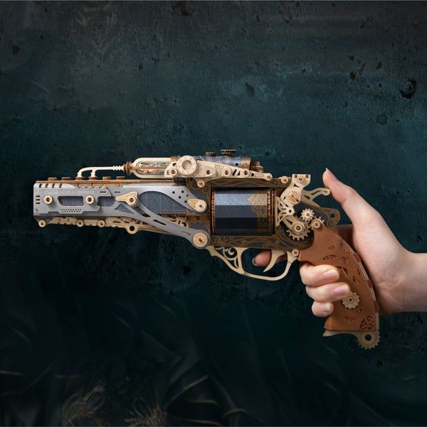 Steampunk Revolver - Black - 3D Wooden Puzzle