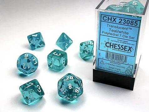 Dice - Chessex - Polyhedral Set (7 ct.) - 16mm - Translucent - Teal/White