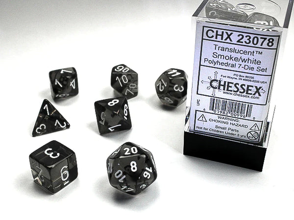 Dice - Chessex - Polyhedral Set (7 ct.) - 16mm - Translucent - Smoke/White