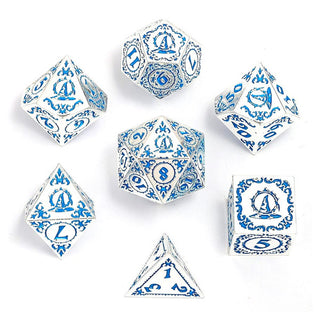 Dice - Hymgho - Polyhedral Set (7 ct.) - 16mm - Solid Metal - Silver with Blue - Wizard