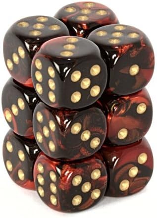 Dice - Chessex - D6 Set (12 ct.) - 16mm - Gemini - Black Red Gold/Black