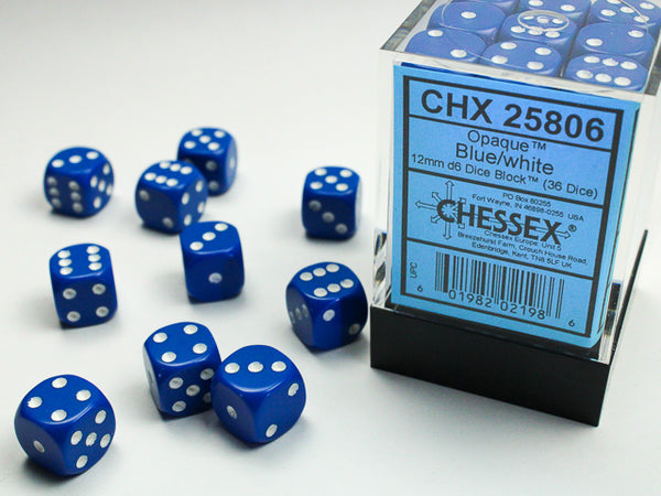 Dice - Chessex - D6 Set (36 ct.) - 12mm - Opaque - Blue/White
