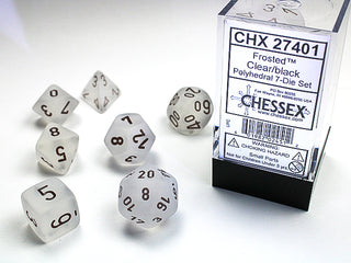 Dice - Chessex - Polyhedral Set (7 ct.) - 16mm - Frosted - Clear/Black