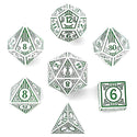 Dice - Hymgho - Polyhedral Set (7 ct.) - 16mm - Solid Metal - White with Green - Bard
