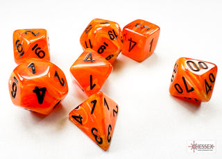 Dice - Chessex - Mini-Polyhedral Set (7 ct.) - Vortex - Orange/Black