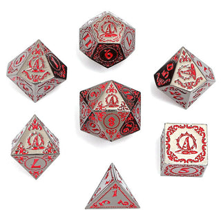 Dice - Hymgho - Polyhedral Set (7 ct.) - 16mm - Solid Metal - Gunmetal with Blood - Wizard