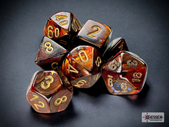 Dice - Chessex - Mini-Polyhedral Set (7 ct.) - Scarab - Blue Blood/Gold