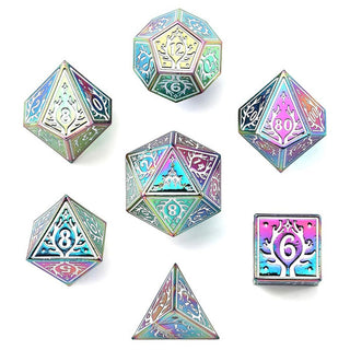 Dice - Hymgho - Polyhedral Set (7 ct.) - 16mm - Solid Metal - Rainbow with White - Druid