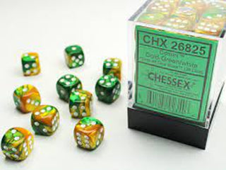 Dice - Chessex - D6 Set (36 ct.) - 12mm - Gemini - Gold Green/White