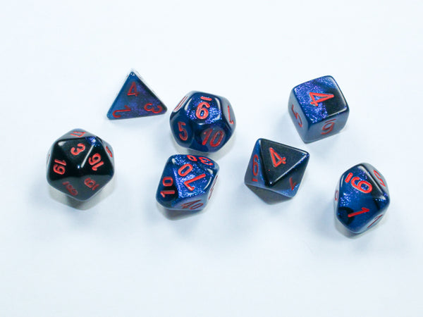 Dice - Chessex - Mini-Polyhedral Set (7 ct.) - Gemini - Black Starlight/Red