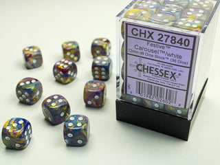 Dice - Chessex - D6 Set (36 ct.) - 12mm - Festive - Carousel/White