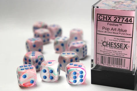 Dice - Chessex - D6 Set (12 ct.) - 16mm - Festive - Pop Art/Blue