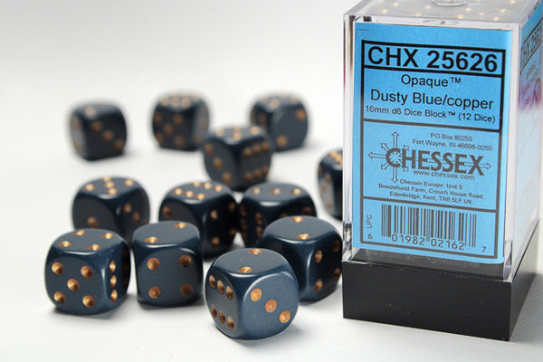 Dice - Chessex - D6 Set (12 ct.) - 16mm - Opaque - Dusty Blue/Copper