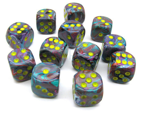 Dice - Chessex - D6 Set (12 ct.) - 16mm - Festive - Mosaic/Yellow
