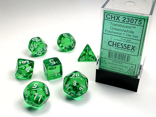 Dice - Chessex - Polyhedral Set (7 ct.) - 16mm - Translucent - Green/White