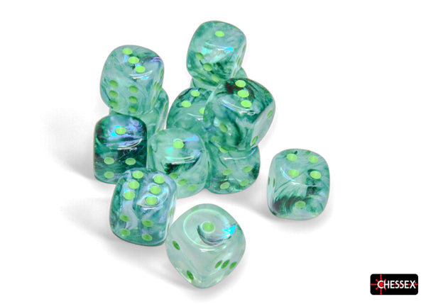 Dice - Chessex - D6 Set (12 ct.) - 16mm - Borealis - Kelp/Light-Green