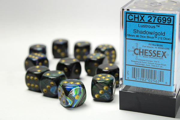 Dice - Chessex - D6 Set (12 ct.) - 16mm - Lustrous - Shadow/Gold/Black