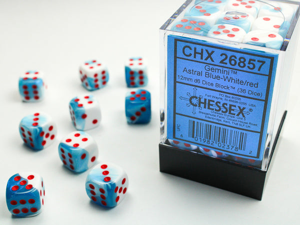 Dice - Chessex - D6 Set (36 ct.) - 12mm - Gemini - Astral Blue/White/Red