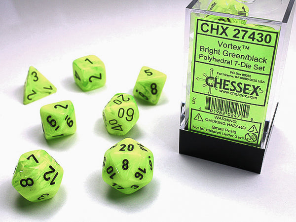 Dice - Chessex - Polyhedral Set (7 ct.) - 16mm - Vortex - Bright Green/Black