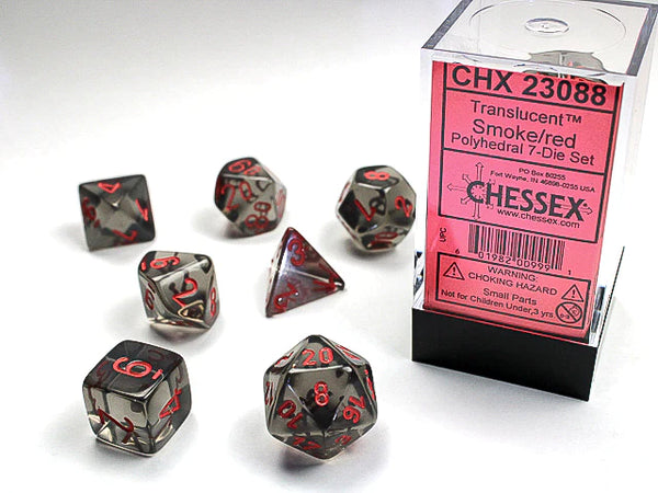 Dice - Chessex - Polyhedral Set (7 ct.) - 16mm - Translucent - Smoke/Red