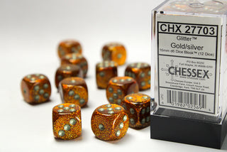 Dice - Chessex - D6 Set (12 ct.) - 16mm - Glitter - Gold/Silver