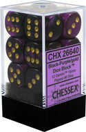Dice - Chessex - D6 Set (12 ct.) - 16mm - Gemini - Black Purple/Gold