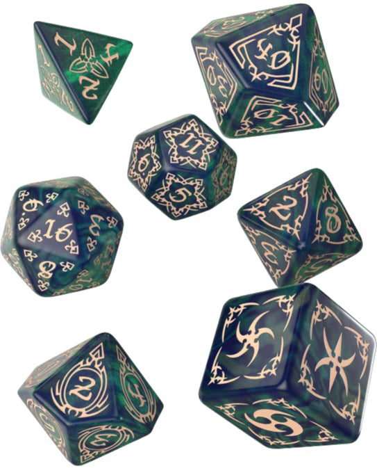 Dice - Q-Workshop - Tribal Dice Set - Blue-Green & Beige (7 ct.)