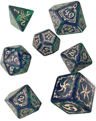 Dice - Q-Workshop - Tribal Dice Set - Blue-Green & Beige (7 ct.)