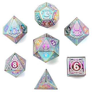 Dice - Hymgho - Polyhedral Set (7 ct.) - 16mm - Solid Metal - Rainbow with White - Bard