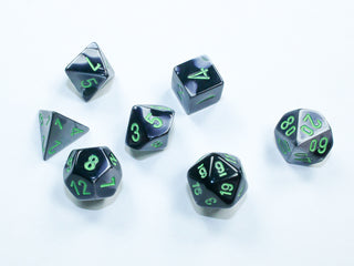Dice - Chessex - Mini-Polyhedral Set (7 ct.) - Gemini - Black/Grey/Green