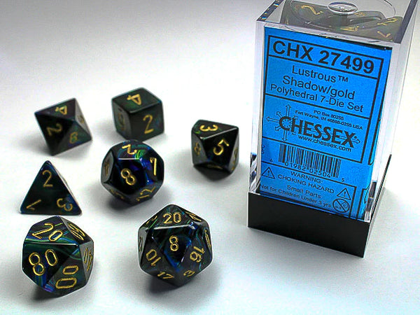 Dice - Chessex - Polyhedral Set (7 ct.) - 16mm - Lustrous - Shadow/Gold