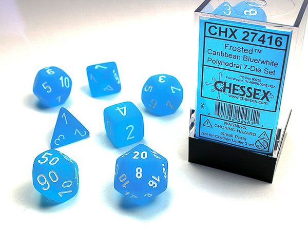 Dice - Chessex - Polyhedral Set (7 ct.) - 16mm - Frosted - Caribbean Blue/White